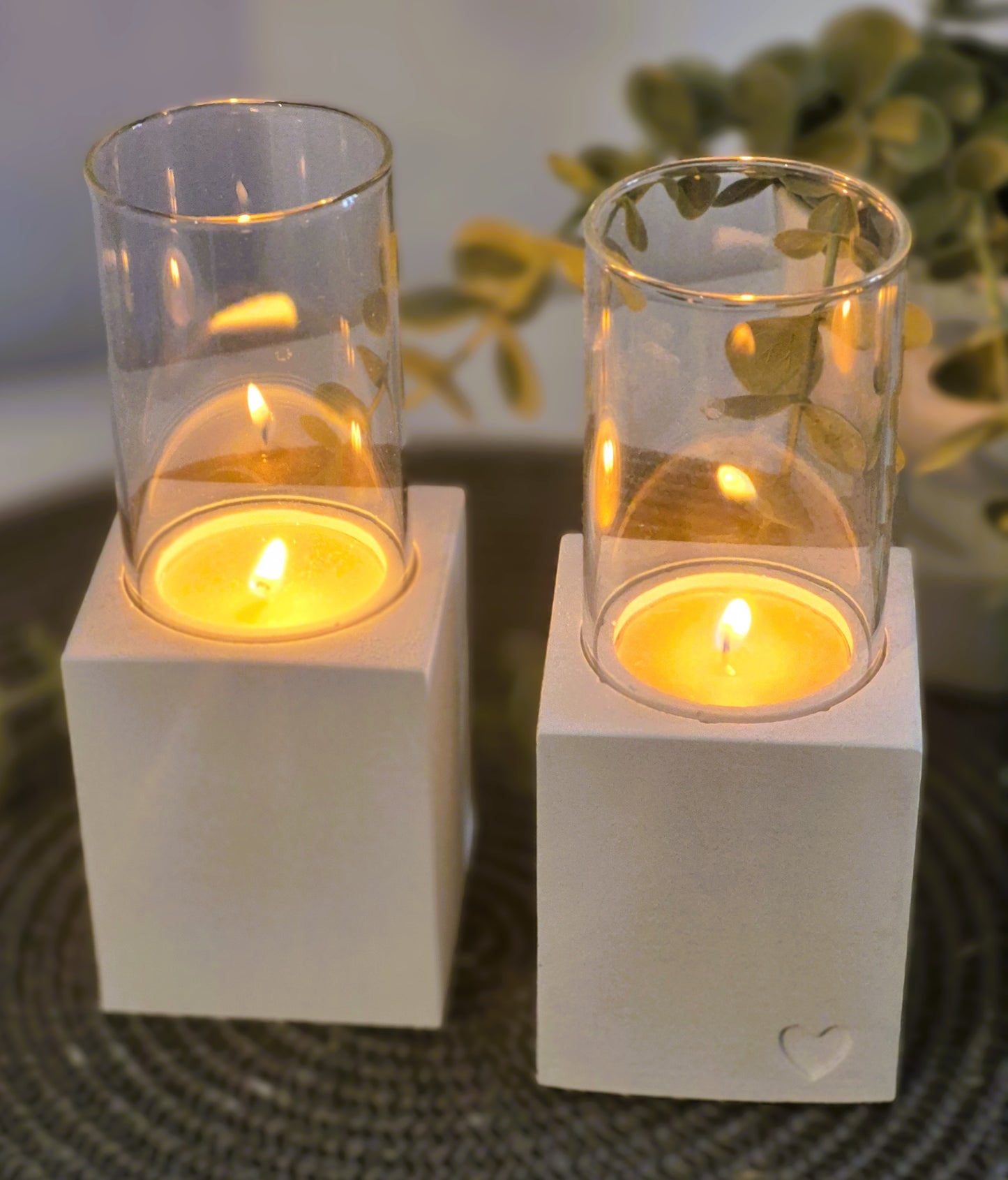 Kerzenhalter blanko eckig für Windlichtglas, Stabkerze und Teelicht