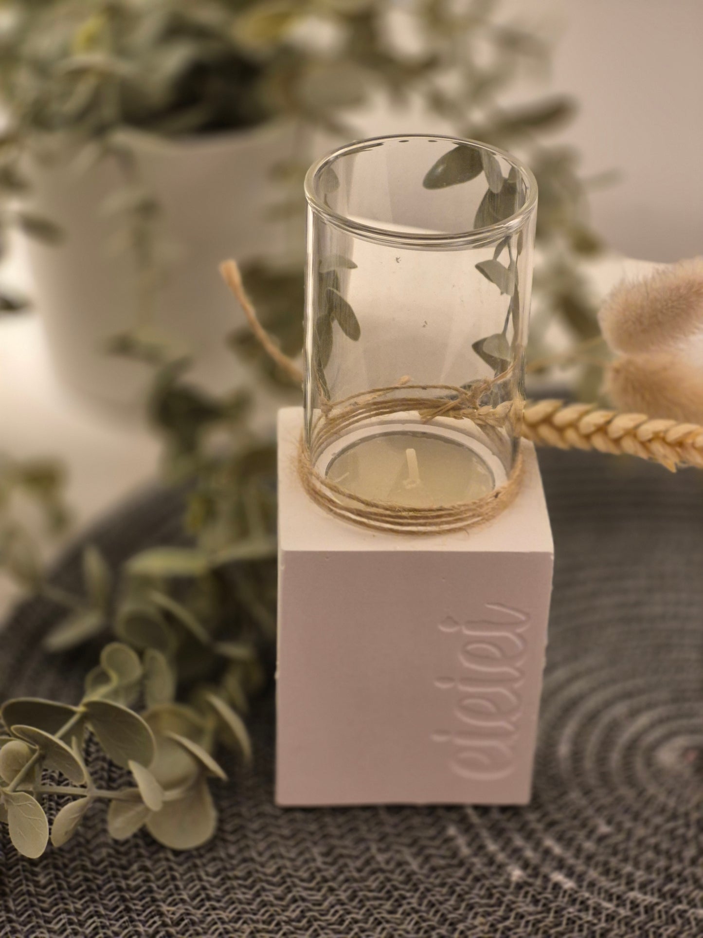 Kerzenhalter eieiei eckig für Windlichtglas, Stabkerze oder Teelicht