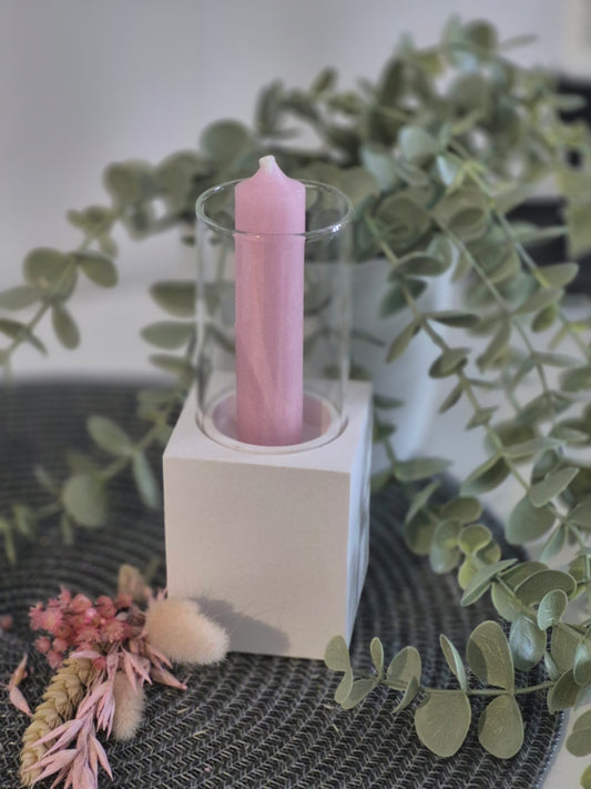 Kerzenhalter blanko eckig für Windlichtglas, Stabkerze und Teelicht