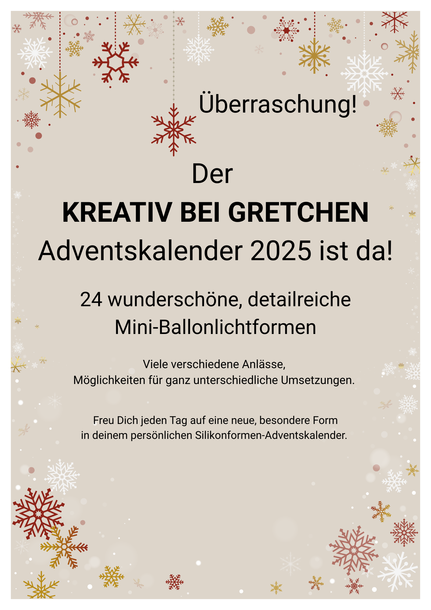 Adventskalender mit 24 Mini Ballonlicht Silikonformen