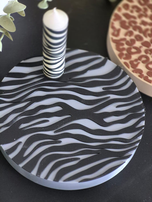 3D Druckdatei runder Kerzenteller für Stabkerze im Zebradesign