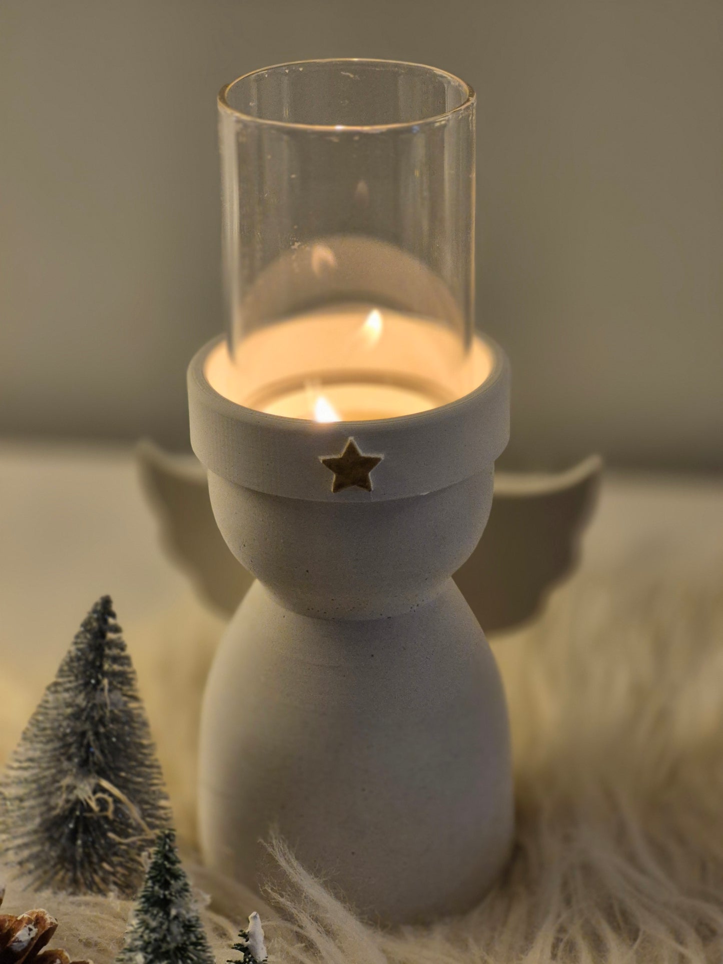 Silikonform Engel Kerzenhalter für Stab- und Teelichter mit Windlichtglasfunktion